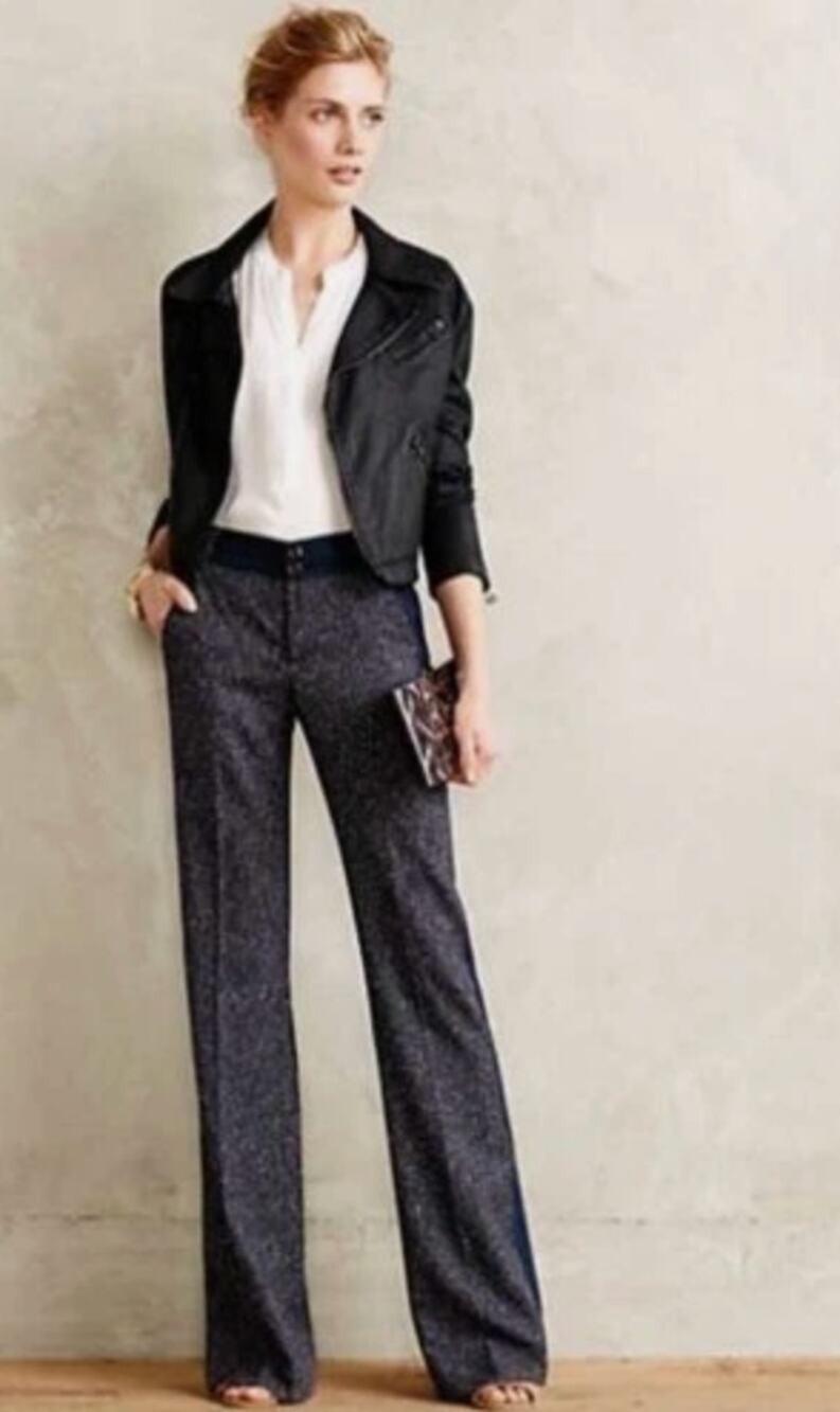 Anthropologie Elevenses Womens 6 Brighton Gray Blue Wide Leg Dress Pants Trendy